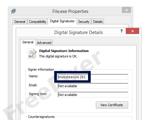 Screenshot of the Investservis JSC certificate